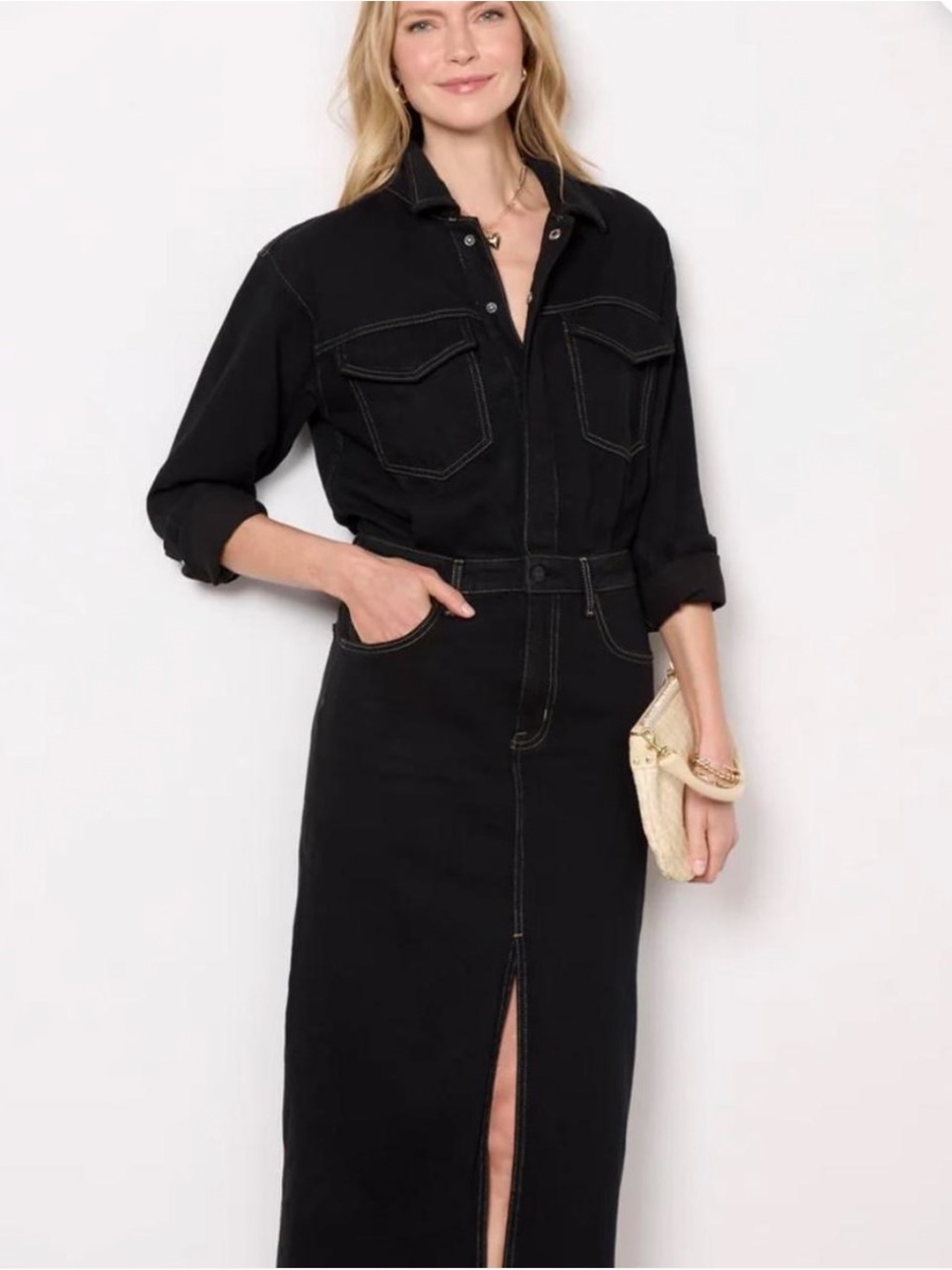 Pistola Black Denim Dress with Front Slit